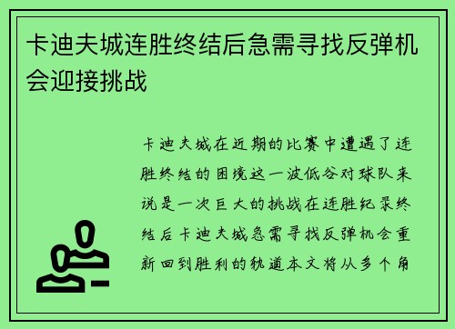 卡迪夫城连胜终结后急需寻找反弹机会迎接挑战