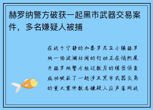 赫罗纳警方破获一起黑市武器交易案件，多名嫌疑人被捕